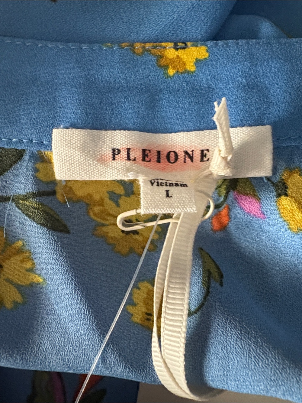 NORDSTROM PLEIONE Bright Blue with Yellow Floral Print Blouse Size Large NWT - Picture 5 of 8